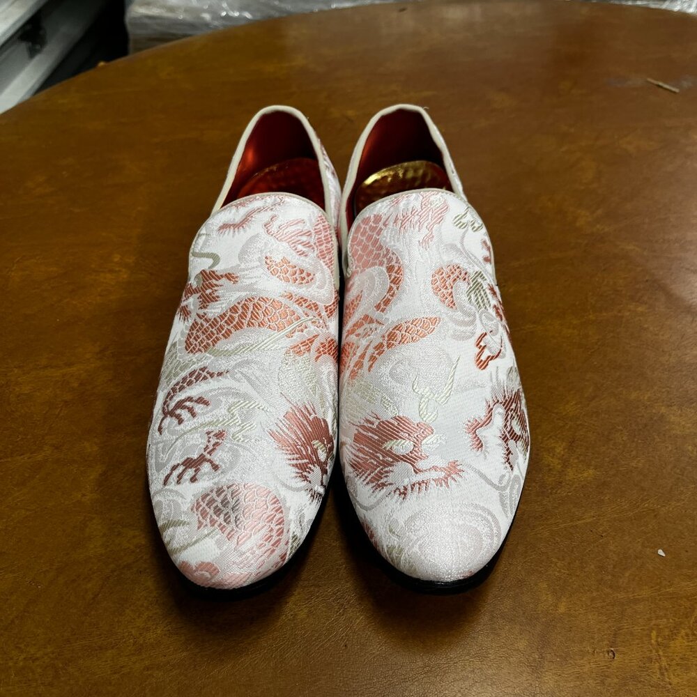 Santimon Men's US 7‎ - 12.5 Pink Casual Embroidery Smoking Loafers Dress Shoes - Picture 3 of 12